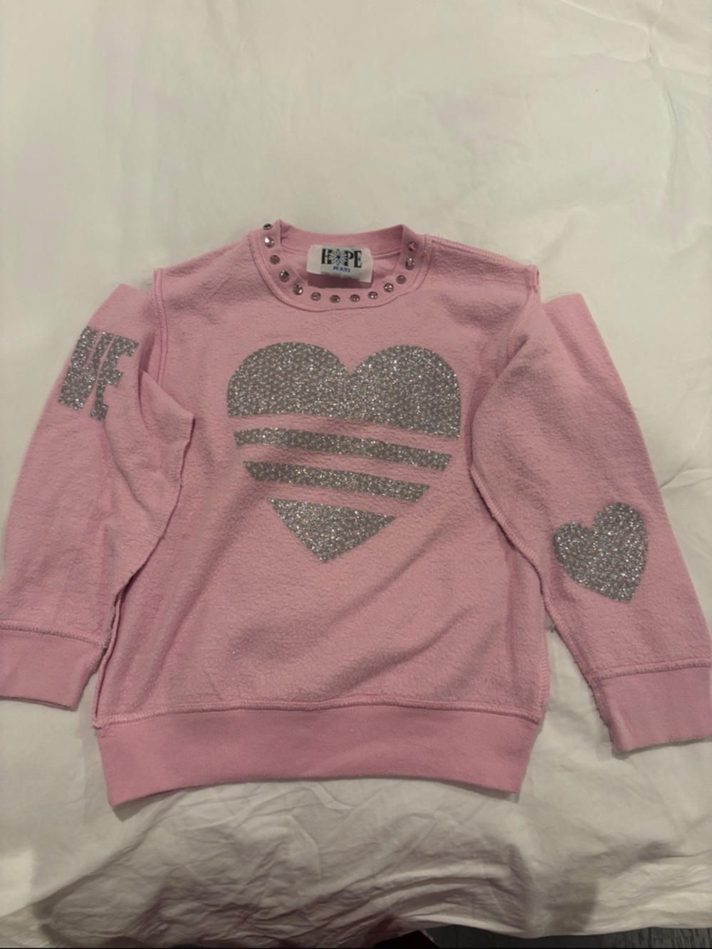 Pink Girls' Glitter Heart Crewneck Sweatshirt